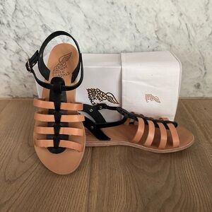 Ancient Greek Sandals Women's Black and Tan Korinna Sandals